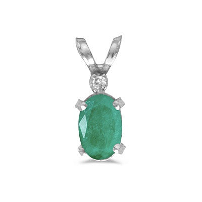Emerald & Diamond Solitaire Filagree Pendant 14K White Gold (0.45ct)