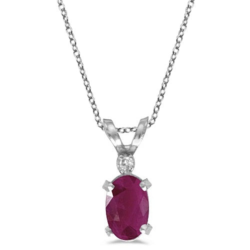 Ruby & Diamond Solitaire Filagree Pendant 14K White Gold (0.60ct)
