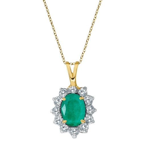 Lab Emerald & Lab Diamond Accented Pendant Necklace 14k Yellow Gold (1.50ctw)