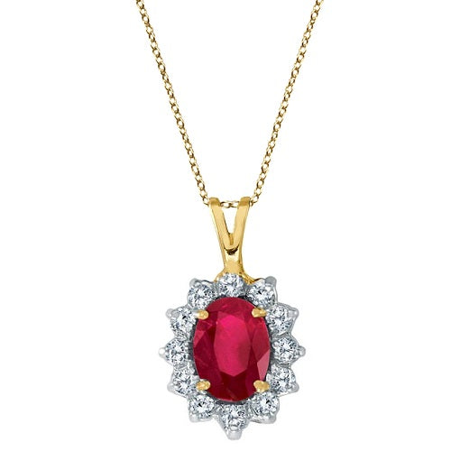 Lab Ruby & Lab Diamond Accented Pendant Necklace 14k Yellow Gold (1.70ctw)