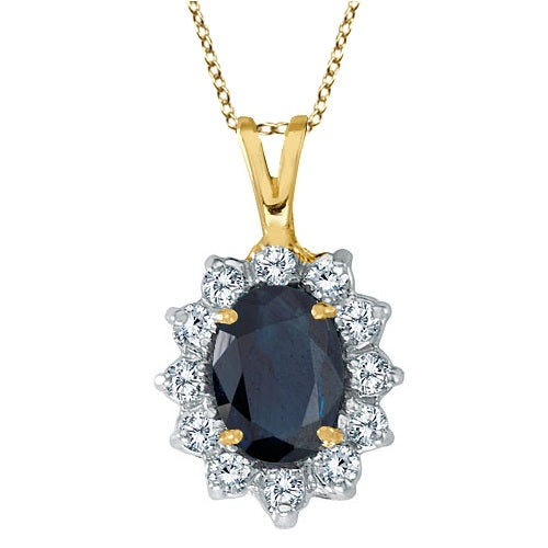 Lab Blue Sapphire & Lab Diamond Accented Pendant 14k Yellow Gold (1.70ctw)