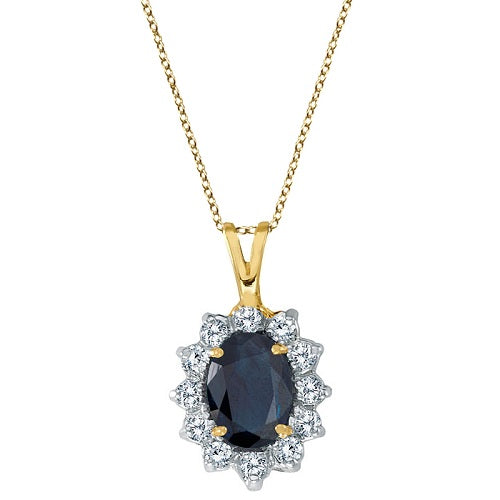 Lab Blue Sapphire & Lab Diamond Accented Pendant 14k Yellow Gold (1.70ctw)
