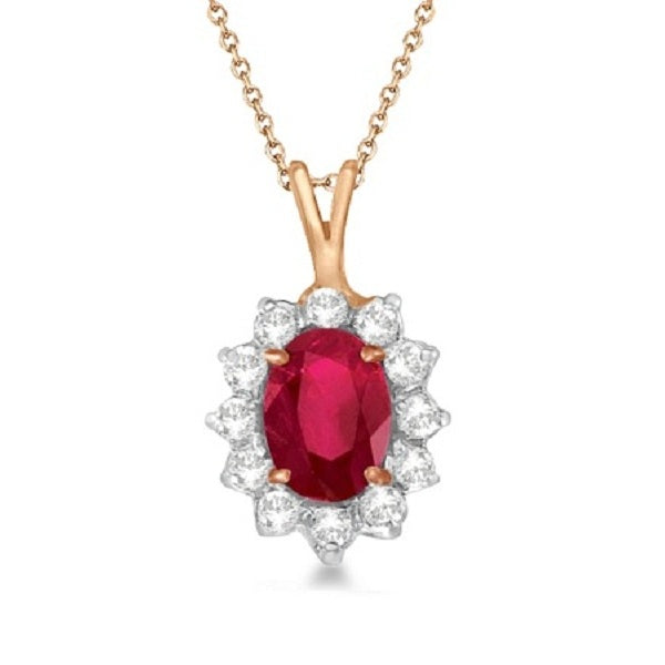 Lab Ruby & Lab Diamond Accented Pendant Necklace 14k Rose Gold (1.80ctw)