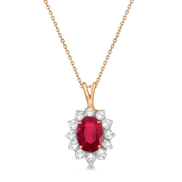 Lab Ruby & Lab Diamond Accented Pendant Necklace 14k Rose Gold (1.80ctw)