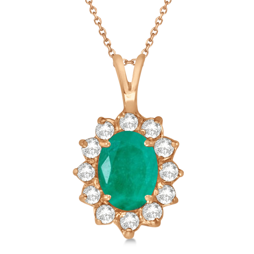 Lab Emerald & Lab Diamond Accented Pendant Necklace 14k Rose Gold (1.50ctw)