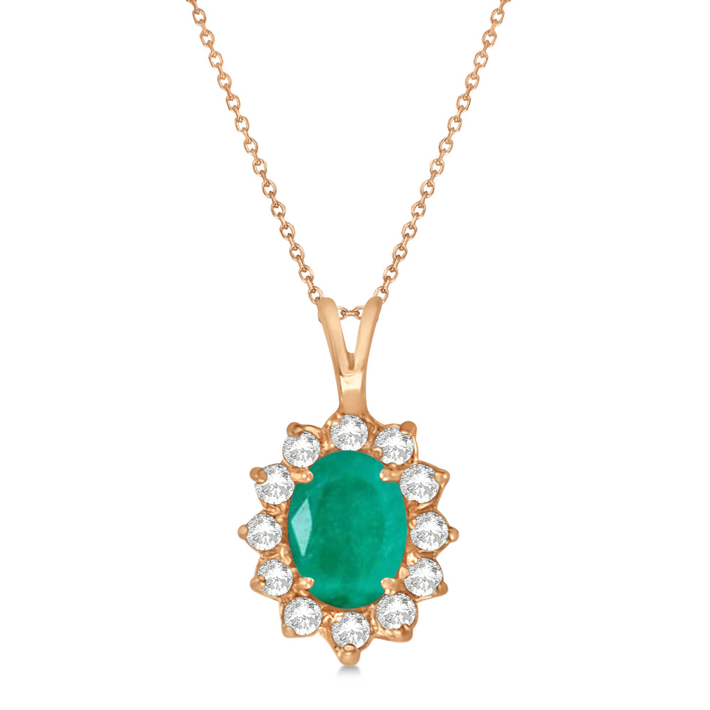 Lab Emerald & Lab Diamond Accented Pendant Necklace 14k Rose Gold (1.50ctw)