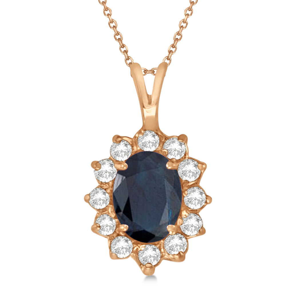 Lab Blue Sapphire & Lab Diamond Accented Pendant 14k Rose Gold (1.70ctw)