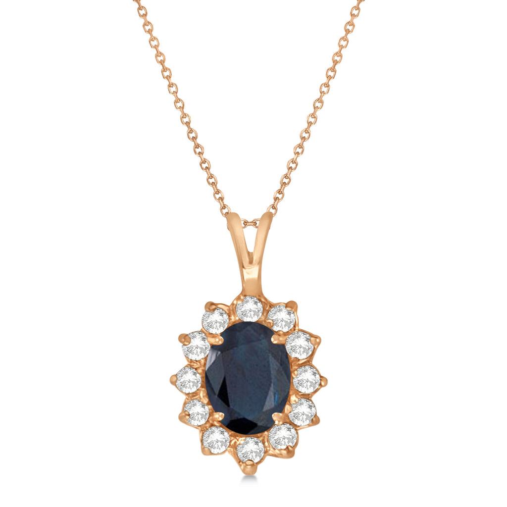 Lab Blue Sapphire & Lab Diamond Accented Pendant 14k Rose Gold (1.70ctw)