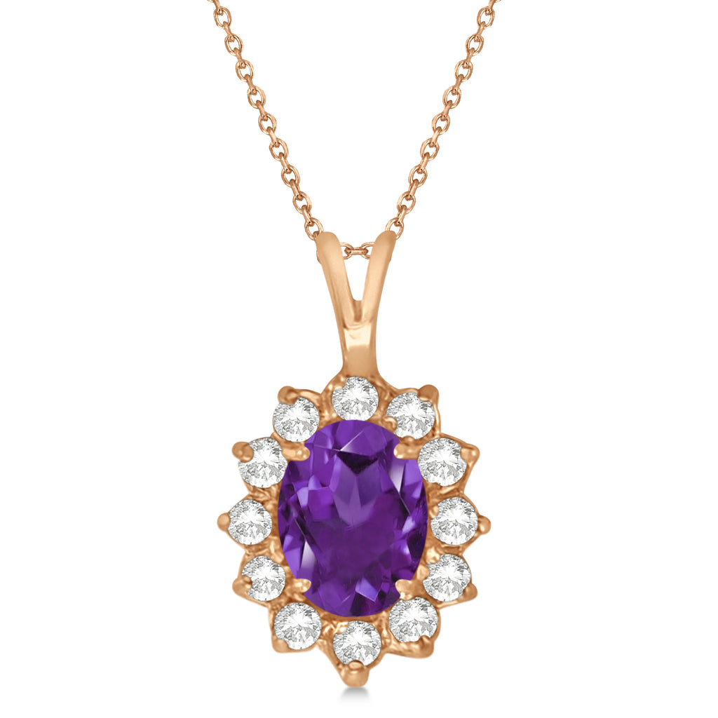 Amethyst & Diamond Accented Pendant Necklace 14k Rose Gold (1.70ctw)