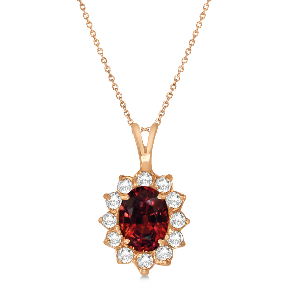 Garnet & Diamond Accented Pendant Necklace 14k Rose Gold (1.70ctw)
