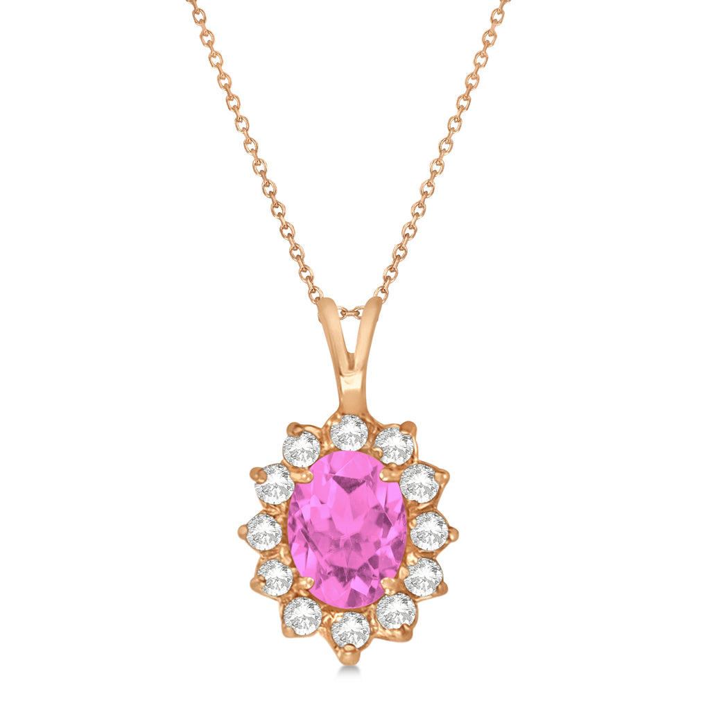 Lab Pink Sapphire & Lab Diamond Accented Pendant Necklace 14k Rose Gold (1.70ctw)