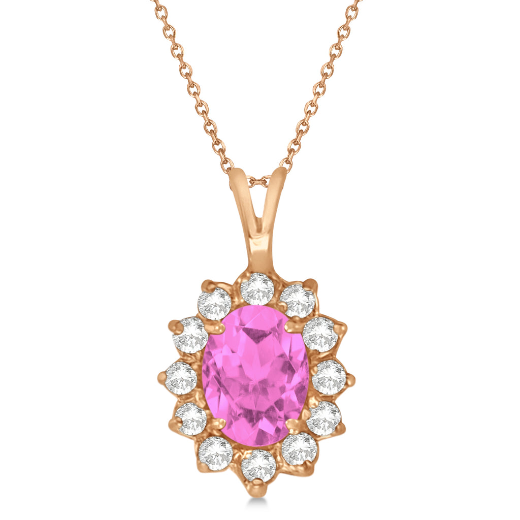 Pink Sapphire & Diamond Accented Pendant Necklace 14k Rose Gold (1.70ctw)