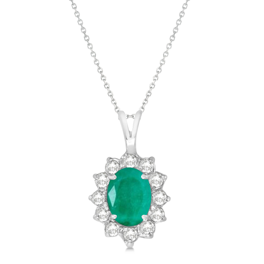 Emerald & Diamond Accented Pendant Necklace 14k White Gold (1.50ctw)