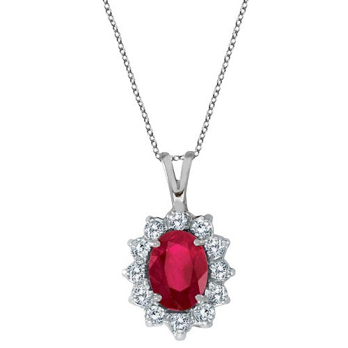 Ruby & Diamond Accented Pendant Necklace 14k White Gold (1.80ctw)