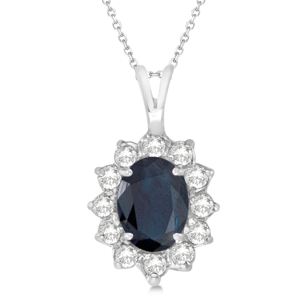 Lab Blue Sapphire & Lab Diamond Accented Pendant 14k White Gold (1.70ctw)