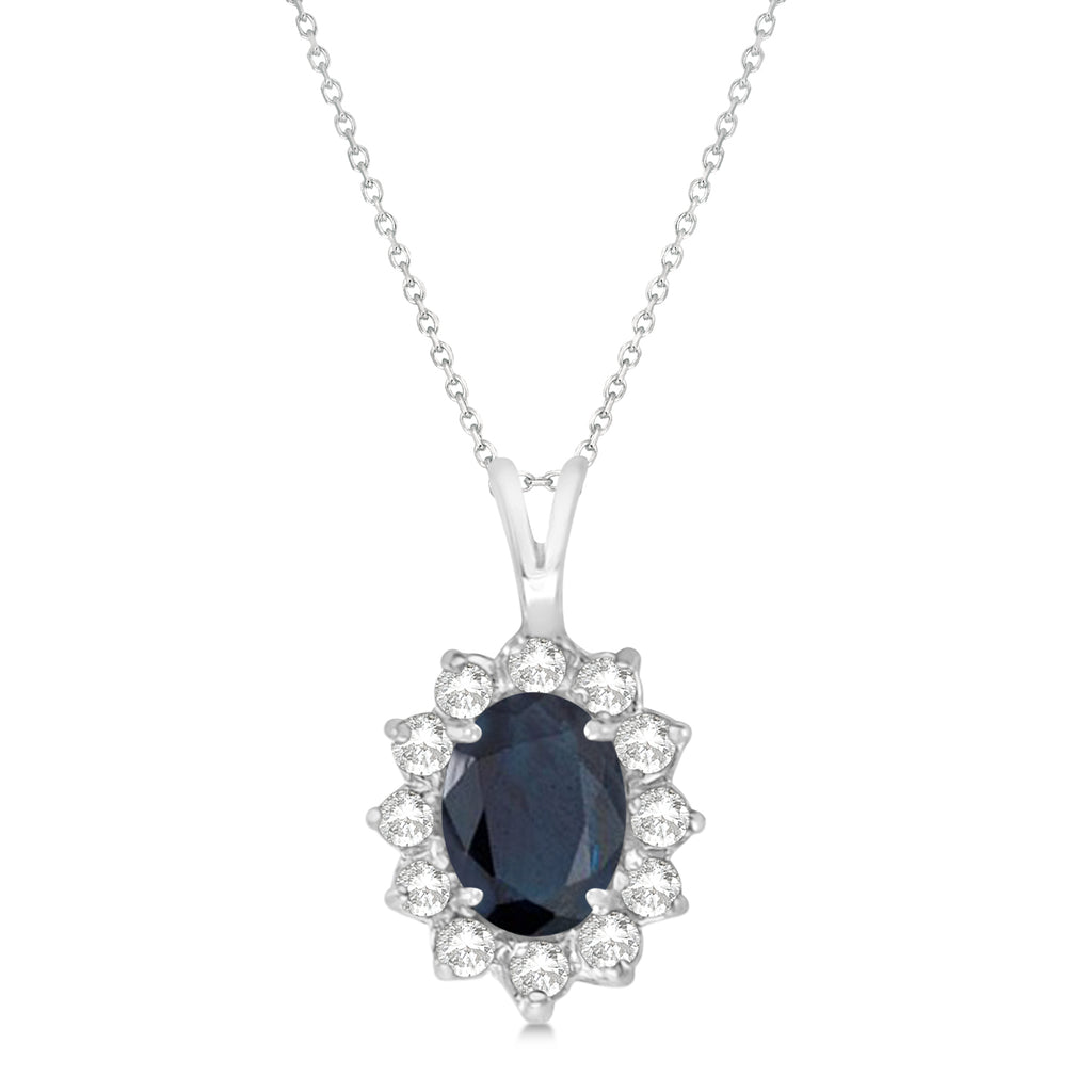 Lab Blue Sapphire & Lab Diamond Accented Pendant 14k White Gold (1.70ctw)