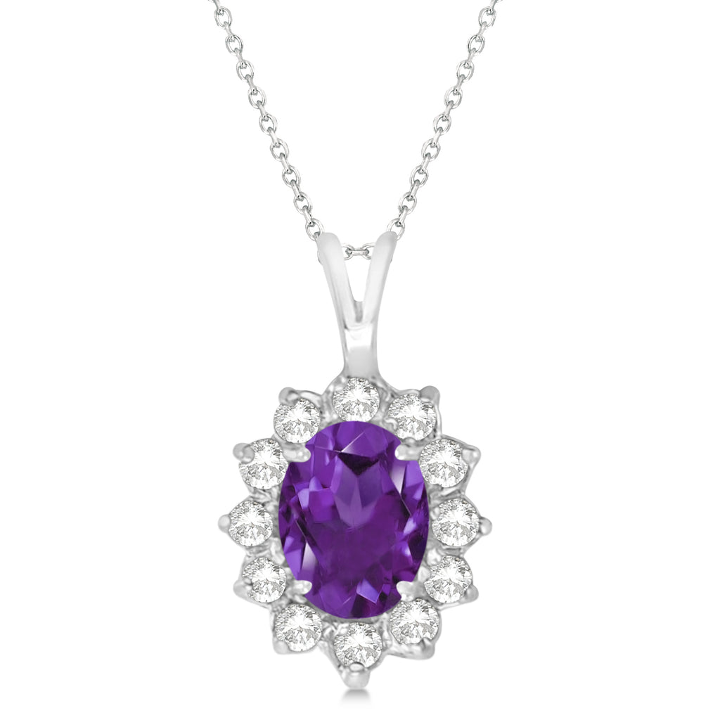 Amethyst & Diamond Accented Pendant Necklace 14k White Gold (1.70ctw)