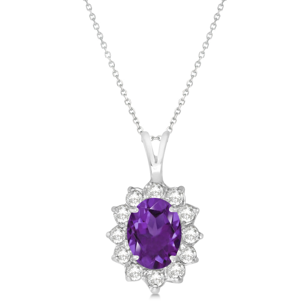 Amethyst & Diamond Accented Pendant Necklace 14k White Gold (1.70ctw)
