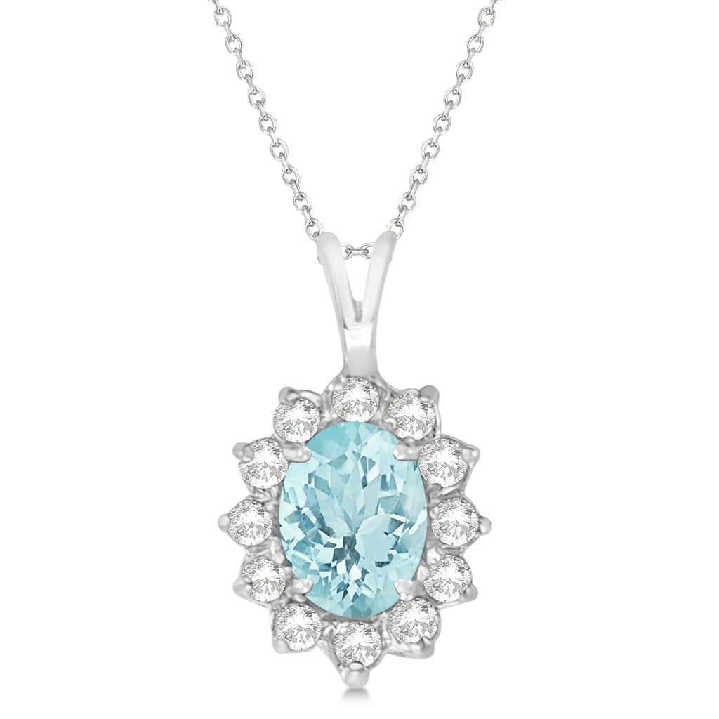 Aquamarine & Diamond Accented Pendant Necklace 14k White Gold (1.70ctw)