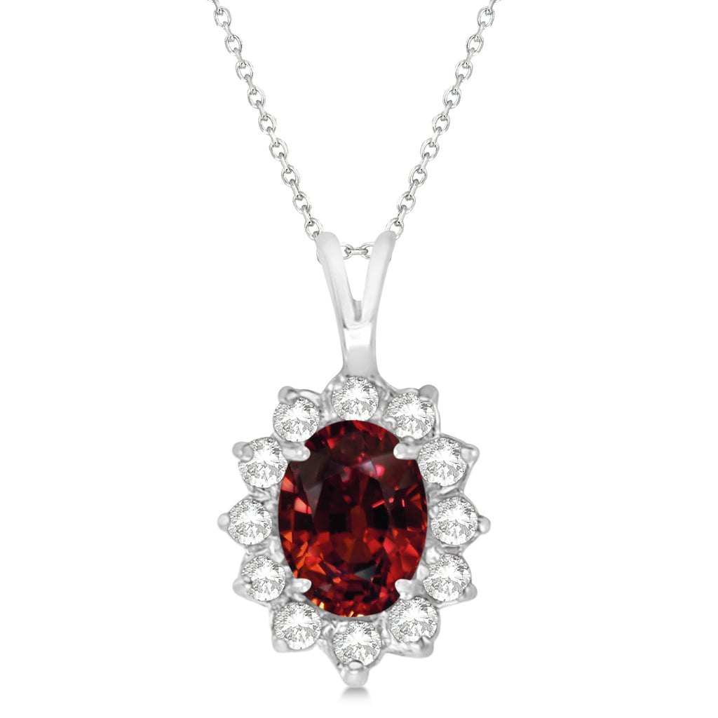 Garnet & Diamond Accented Pendant Necklace 14k White Gold (1.70ctw)