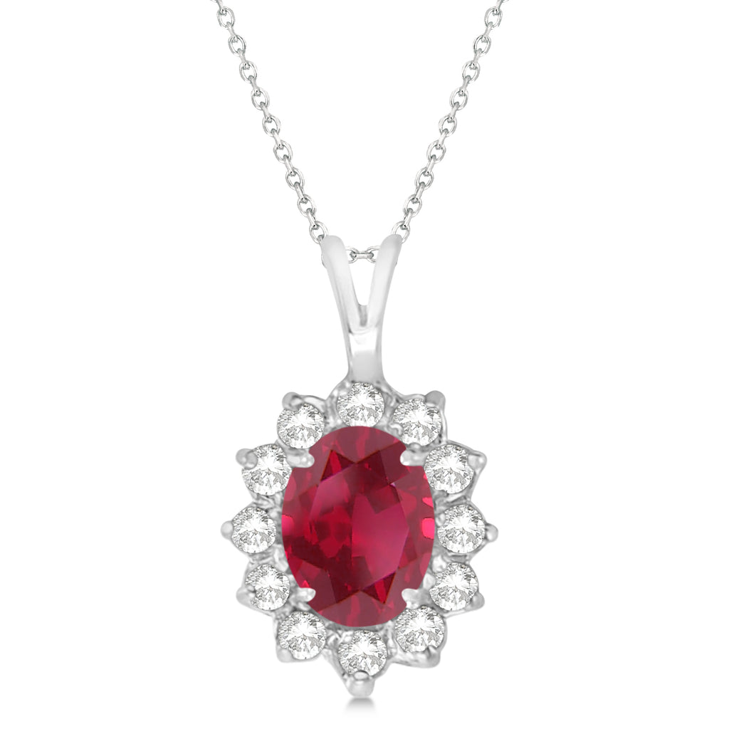 Lab Ruby & Lab Diamond Accented Pendant Necklace 14k White Gold (1.70ctw)