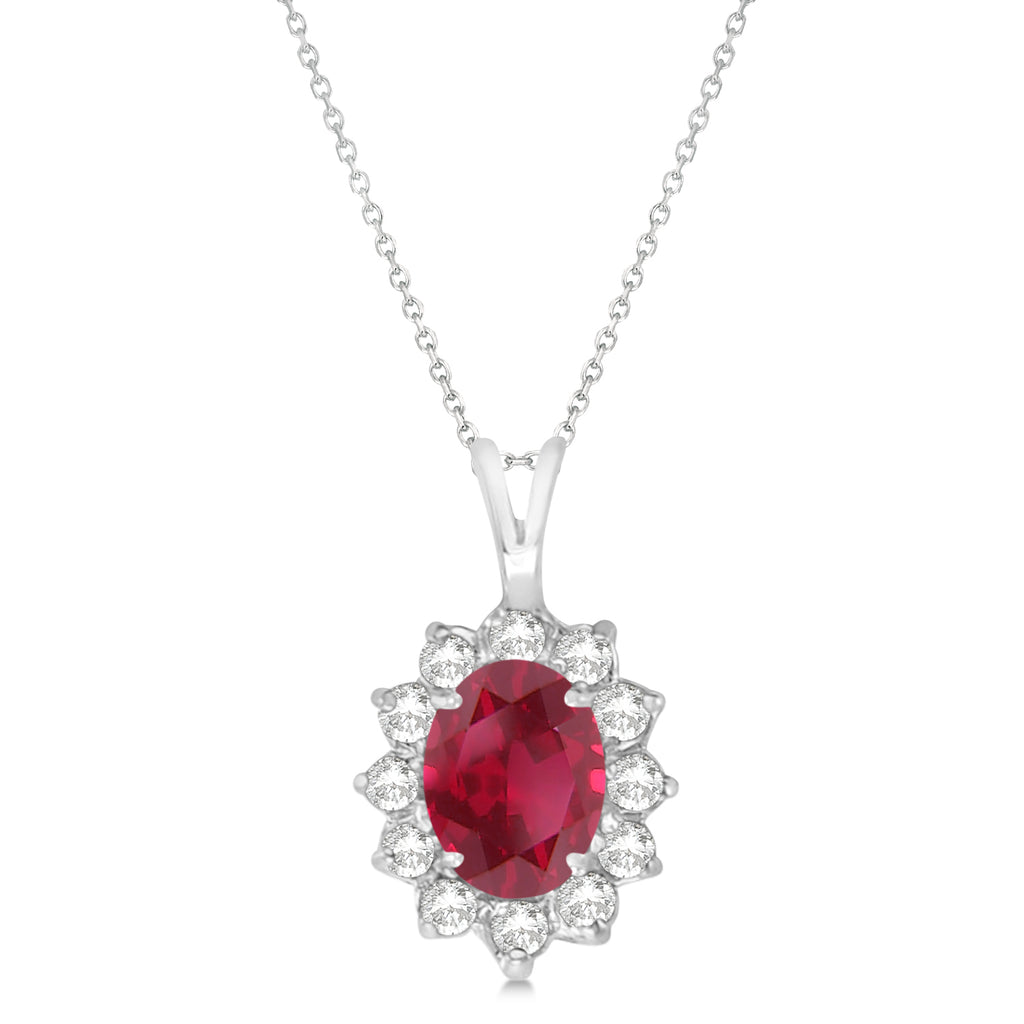 Lab Ruby & Lab Diamond Accented Pendant Necklace 14k White Gold (1.70ctw)