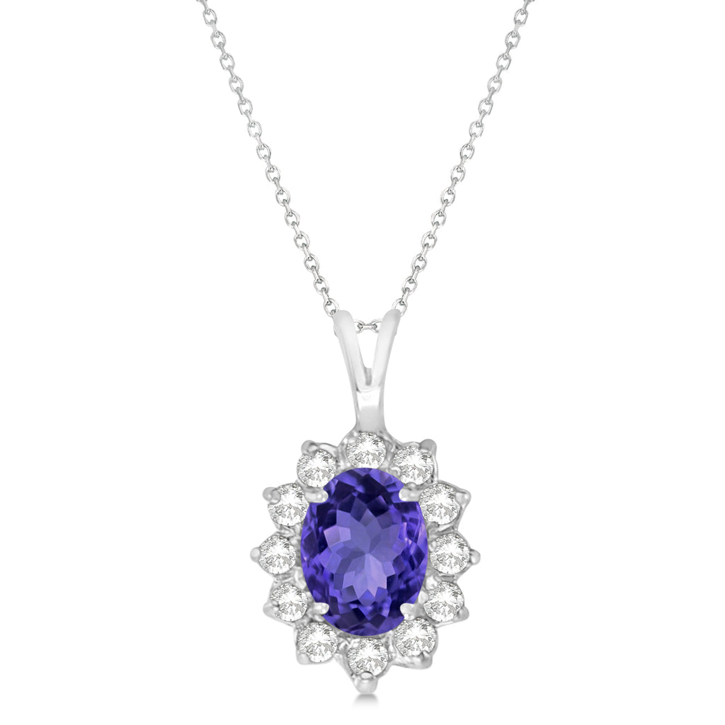 Tanzanite & Diamond Accented Pendant Necklace 14k White Gold (1.70ctw)