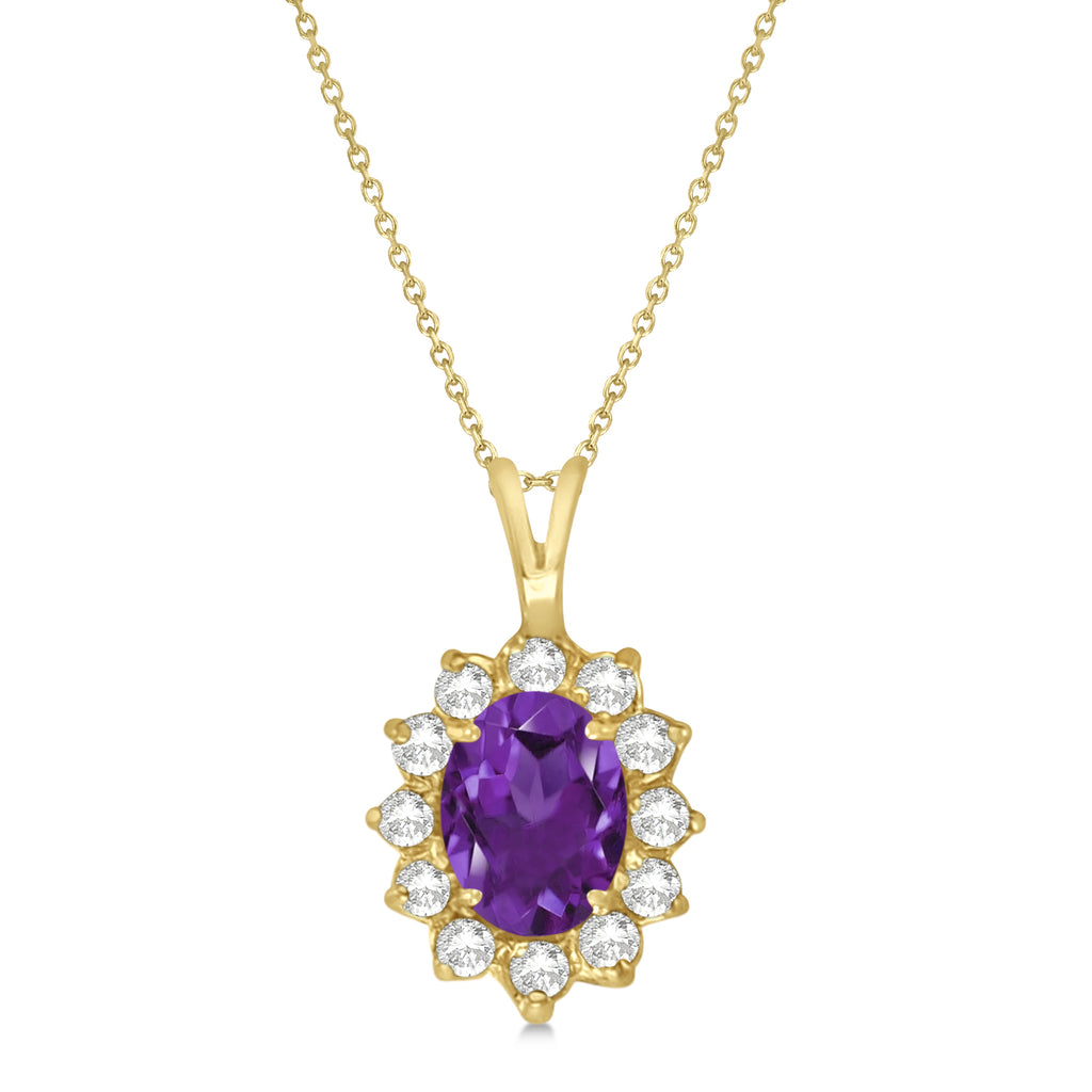 Amethyst & Diamond Accented Pendant Necklace 14k Yellow Gold (1.70ctw)