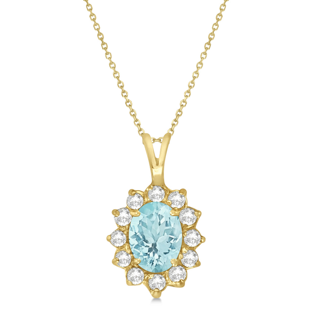 Aquamarine & Diamond Accented Pendant Necklace 14k Yellow Gold (1.70ctw)
