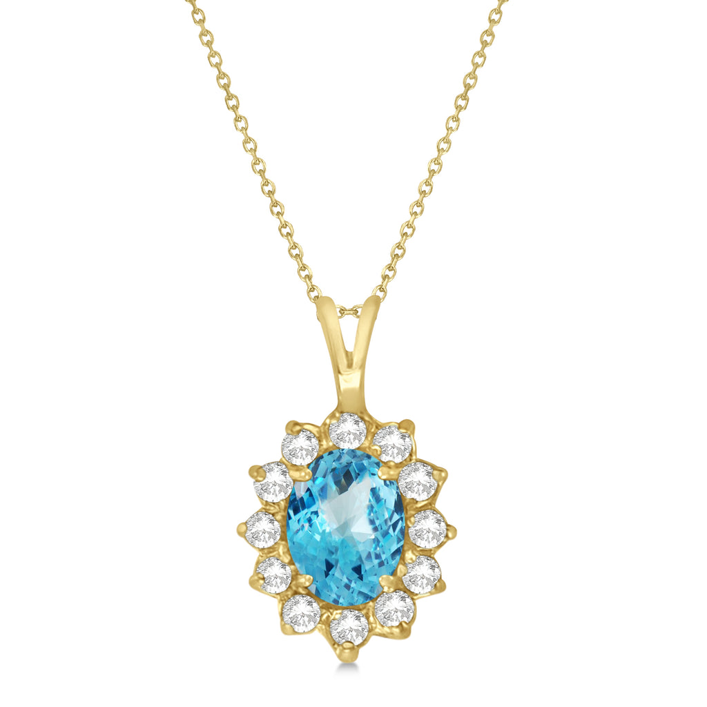 Blue Topaz & Diamond Accented Pendant Necklace 14k Yellow Gold (1.70ctw)