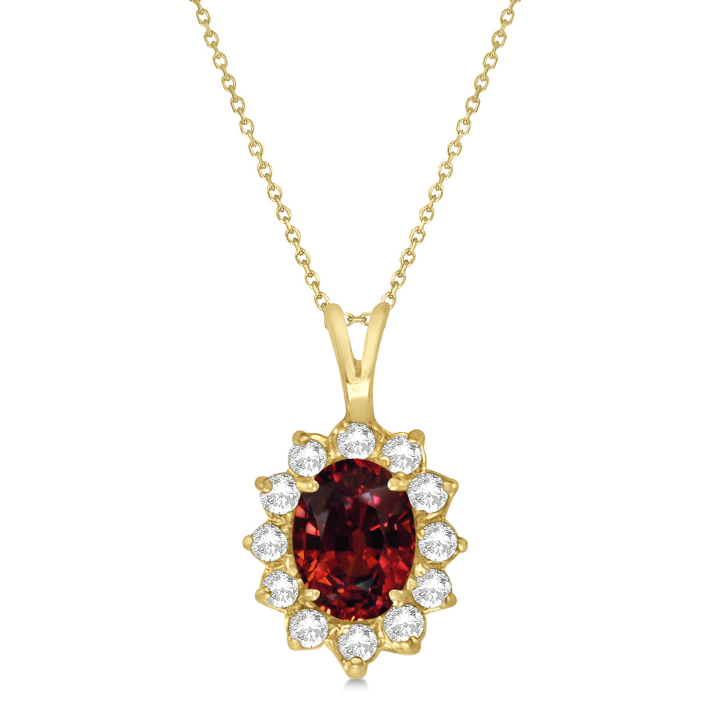Garnet & Diamond Accented Pendant Necklace 14k Yellow Gold (1.70ctw)