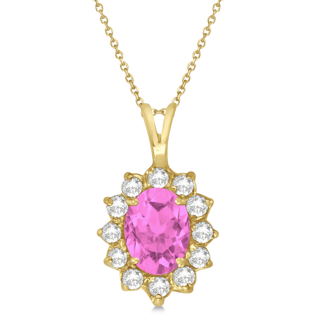Lab Pink Sapphire & Lab Diamond Accented Pendant Necklace 14k Yellow Gold (1.70ctw)