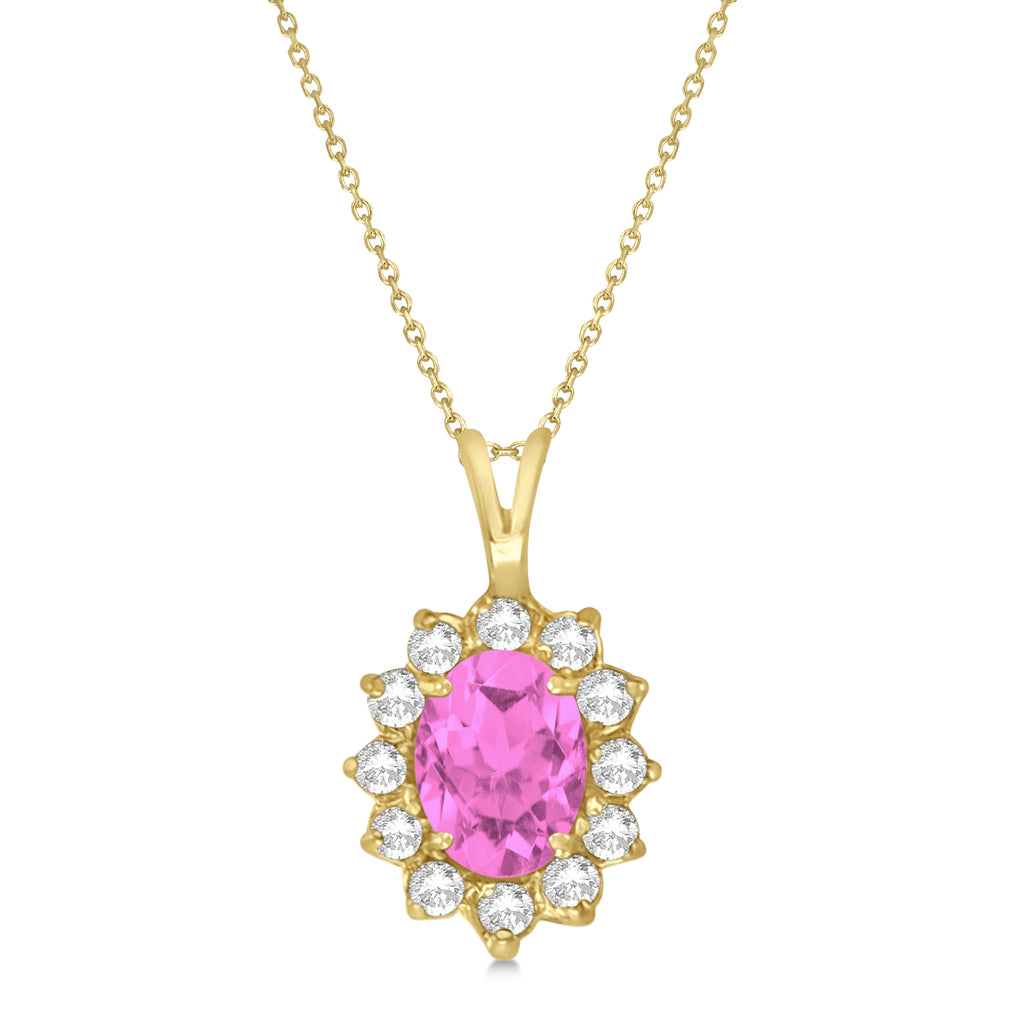 Pink Sapphire & Diamond Accented Pendant Necklace 14k Yellow Gold (1.70ctw)