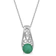Antique Style Emerald and Diamond Pendant Necklace 14k White Gold