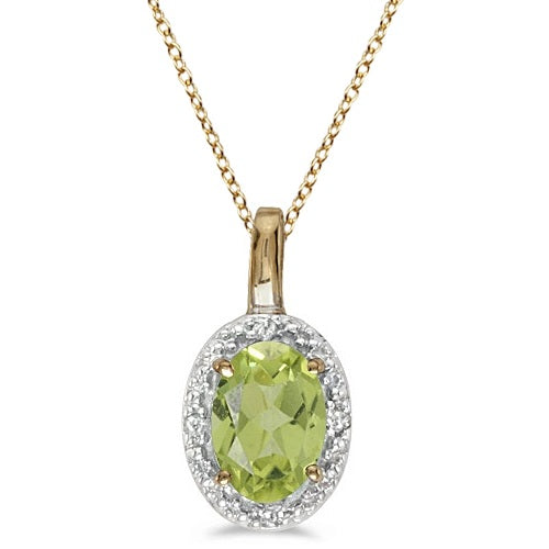 Halo Oval Peridot & Diamond Pendant Necklace 14k Yellow Gold (0.55ctw)