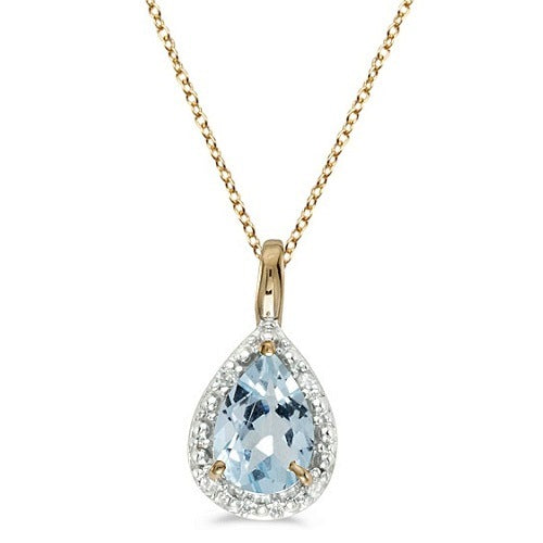 Pear Shaped Aquamarine Pendant Necklace 14k Yellow Gold (0.60ct)
