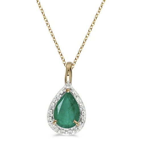 Pear Shaped Emerald Pendant Necklace 14k Yellow Gold (0.70ct)