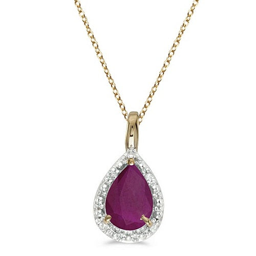 Pear Shaped Ruby Pendant Necklace 14k Yellow Gold (0.75ct)