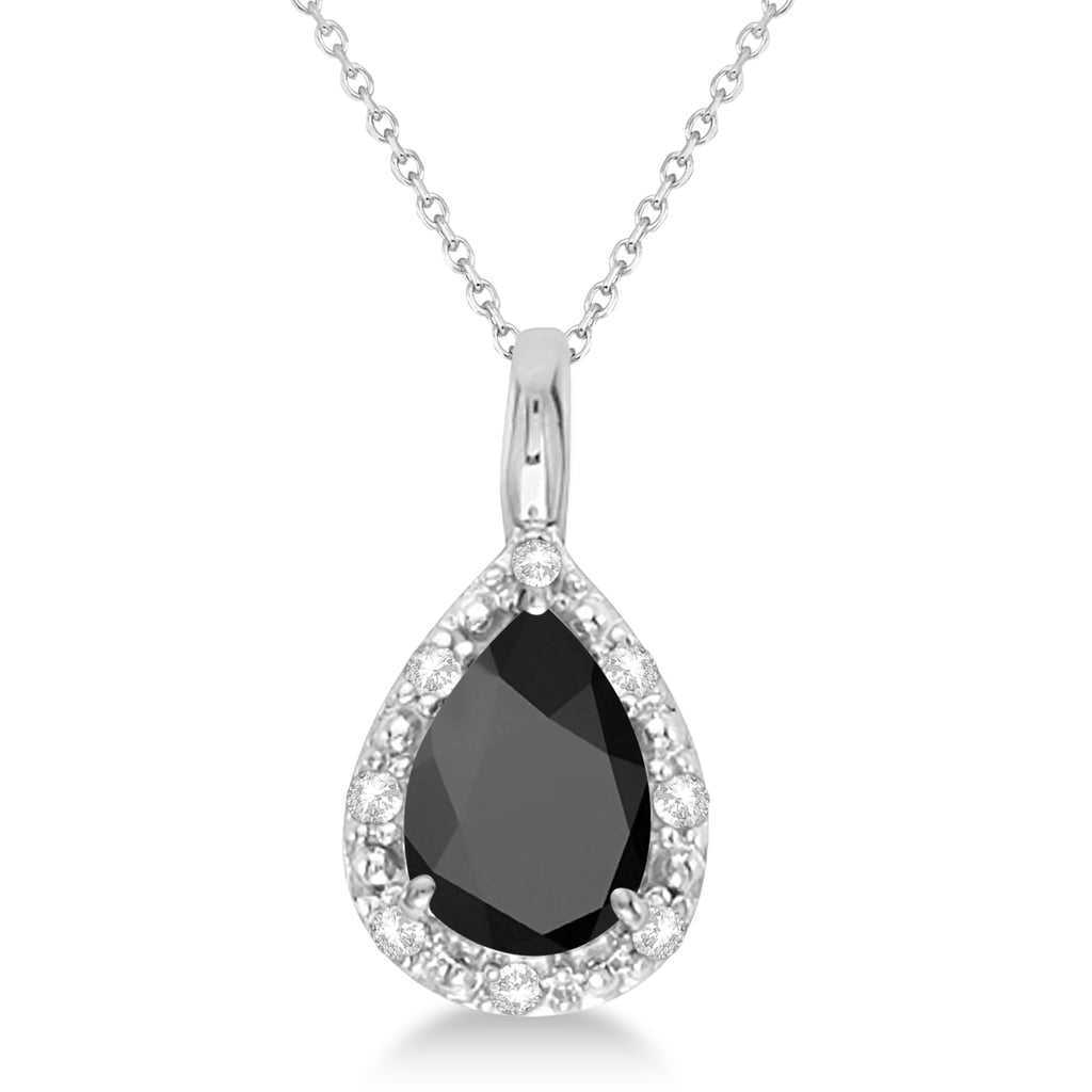 Pear Shaped Black Onyx Pendant Necklace 14k White Gold (0.85ct)