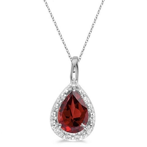 Pear Shaped Garnet Pendant Necklace 14k White Gold (0.85ct)
