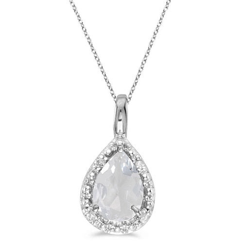 Pear Shaped White Topaz Pendant Necklace 14k White Gold (0.85ct)
