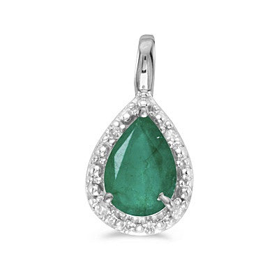 Pear Shaped Emerald Pendant Necklace 14k White Gold (0.70ct)