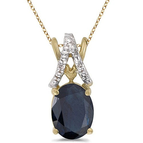 Blue Sapphire & Diamond Solitaire Pendant 14k Yellow Gold (1.40ct)