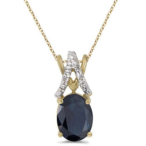 Blue Sapphire & Diamond Solitaire Pendant 14k Yellow Gold (1.40ct)