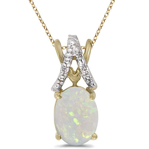 Opal & Diamond Solitaire Pendant 14k Yellow Gold (1.40ct)