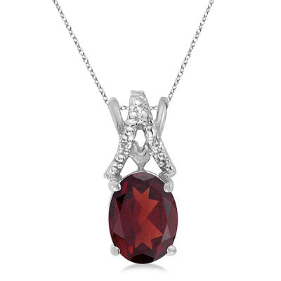 Garnet & Diamond Solitaire Pendant 14k White Gold (1.40tcw)
