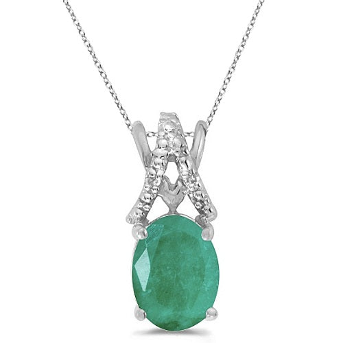 Emerald & Diamond Solitaire Pendant 14k White Gold (1.10ct)