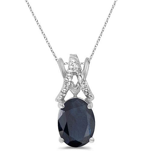 Blue Sapphire & Diamond Solitaire Pendant 14k White Gold (1.40ct)