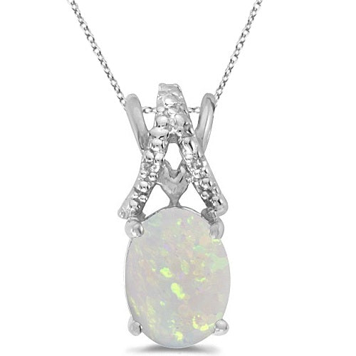Opal & Diamond Solitaire Pendant 14k White Gold (1.40ct)