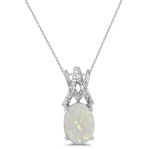 Opal & Diamond Solitaire Pendant 14k White Gold (1.40ct)